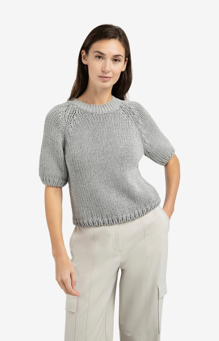 Pull YAYA gris à manches courtes en grosse maille