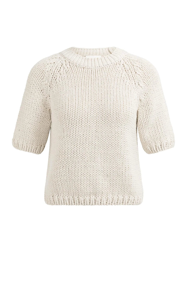 Pull en maille épaisse beige à manches courtes YAYA