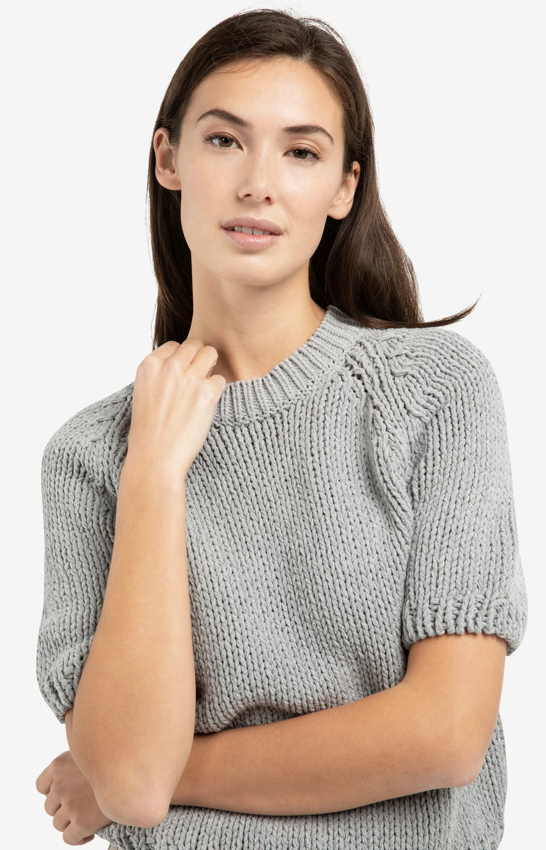 Pull YAYA gris à manches courtes en grosse maille
