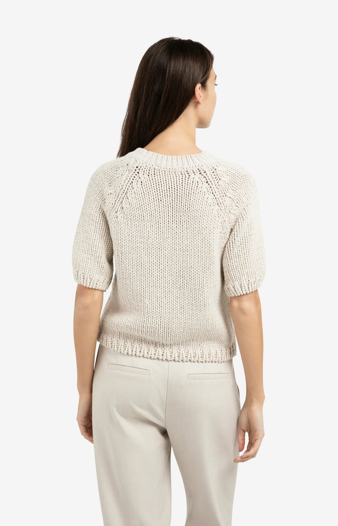 Pull en maille épaisse beige à manches courtes YAYA