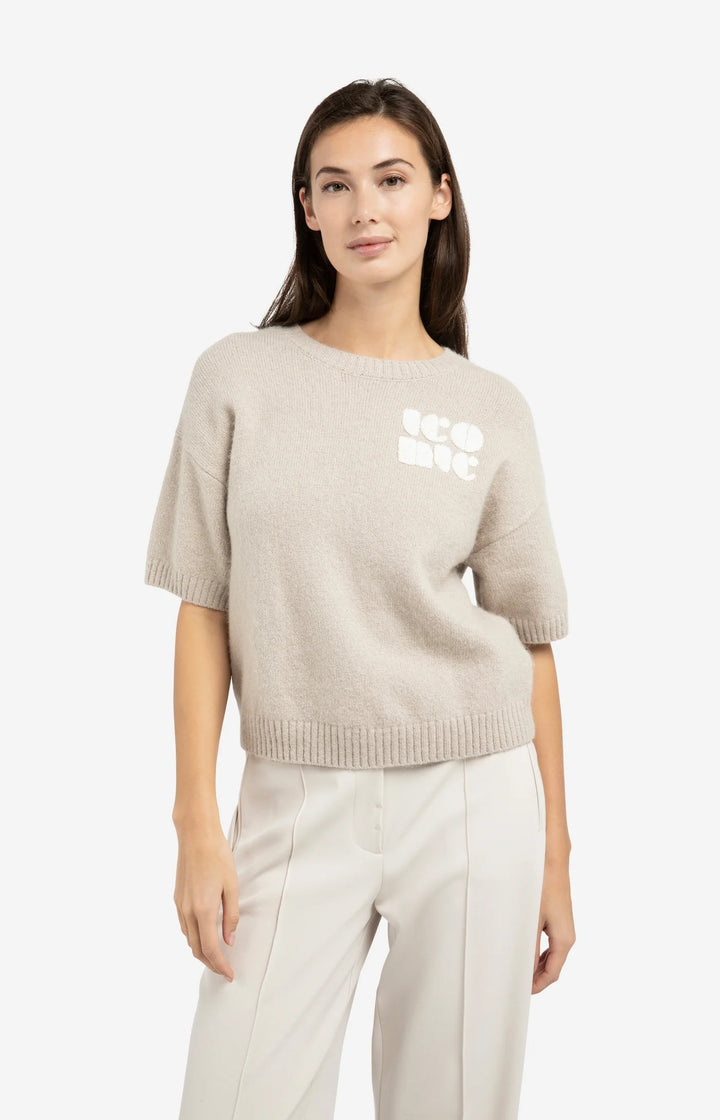 Pull en maille à manches courtes imprimé artistique YAYA