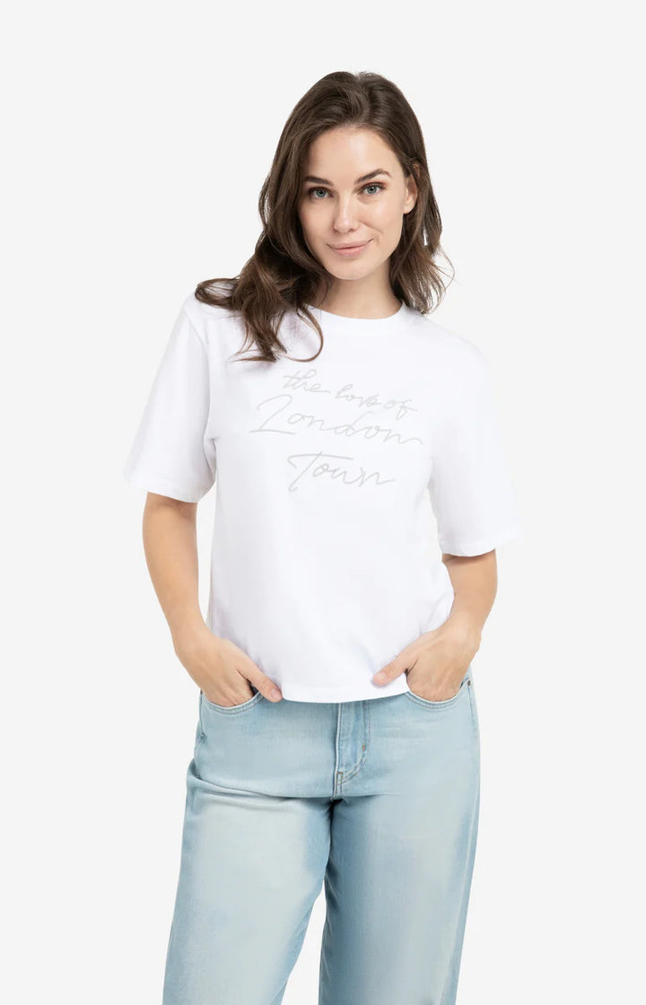 Haut YAYA bleu à imprimé floqué doux