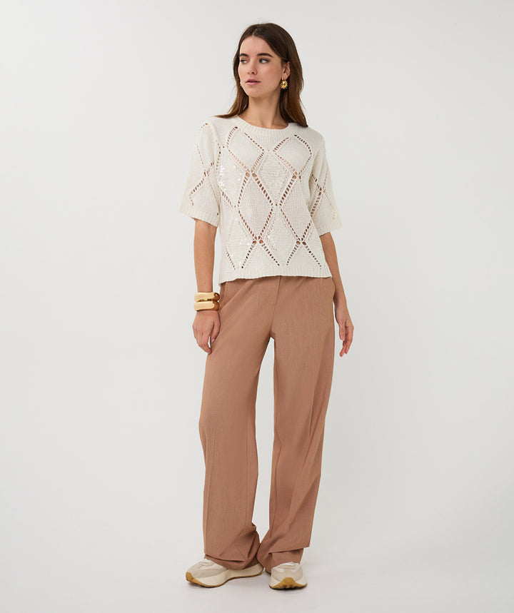 Pull EsQualo écru à sequins diamants