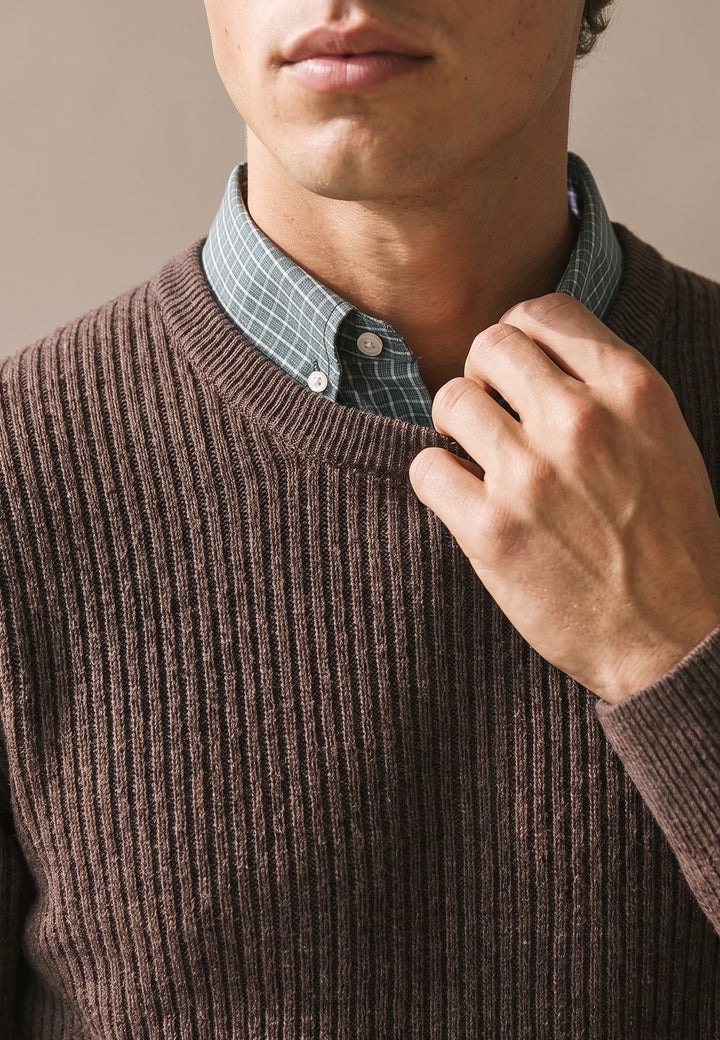 Fynch Hatton Knitted Textured Pattern Cotton Sweater, Soil