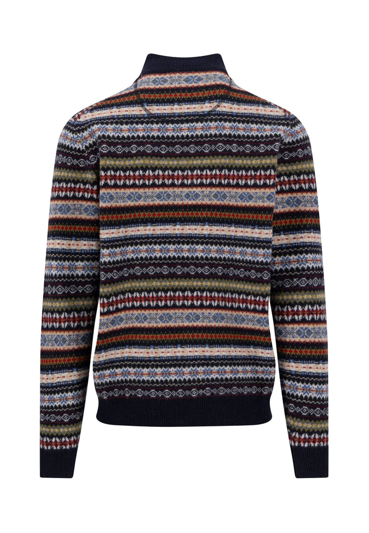 Fynch Hatton Wool Patterned Zip Jumper, Navy