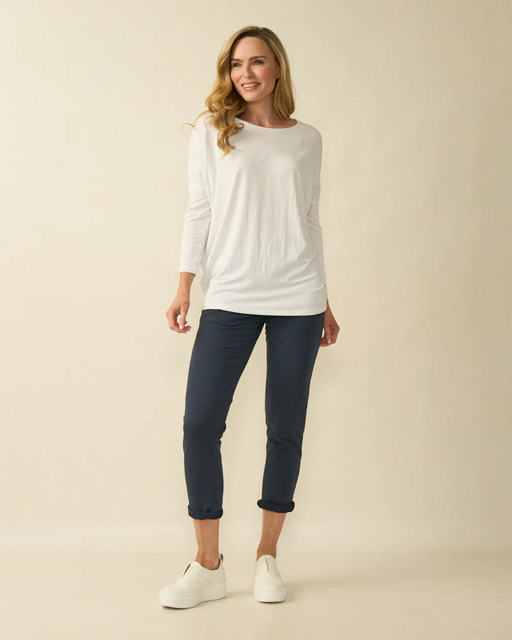 Top oversize basique blanc décolleté