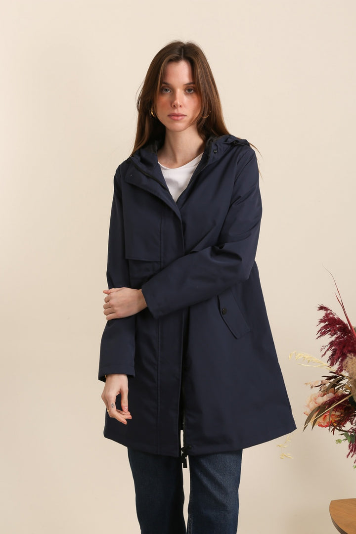 Parka longue kaki imperméable avec capuche