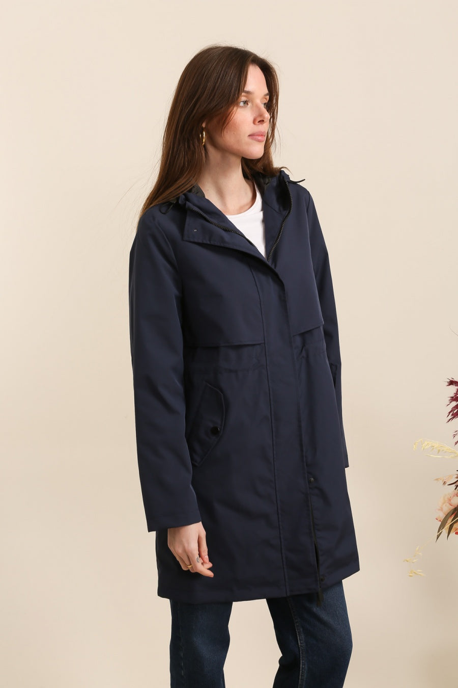 Parka longue kaki imperméable avec capuche
