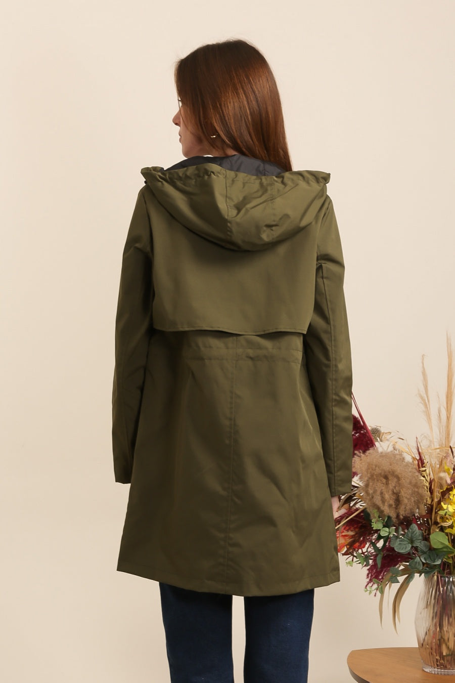 Parka longue kaki imperméable avec capuche