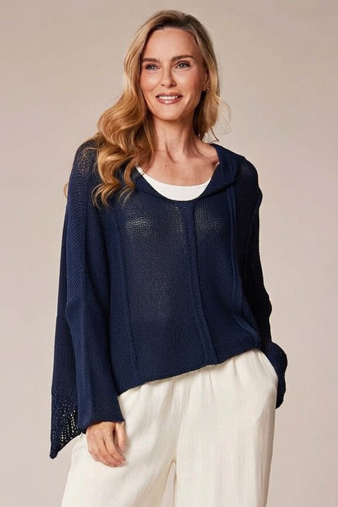Pull en maille superposée bleu marine Decollage