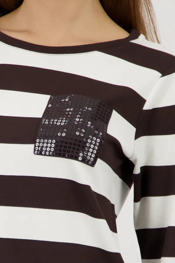 Sweat-shirt rayé marron Monari