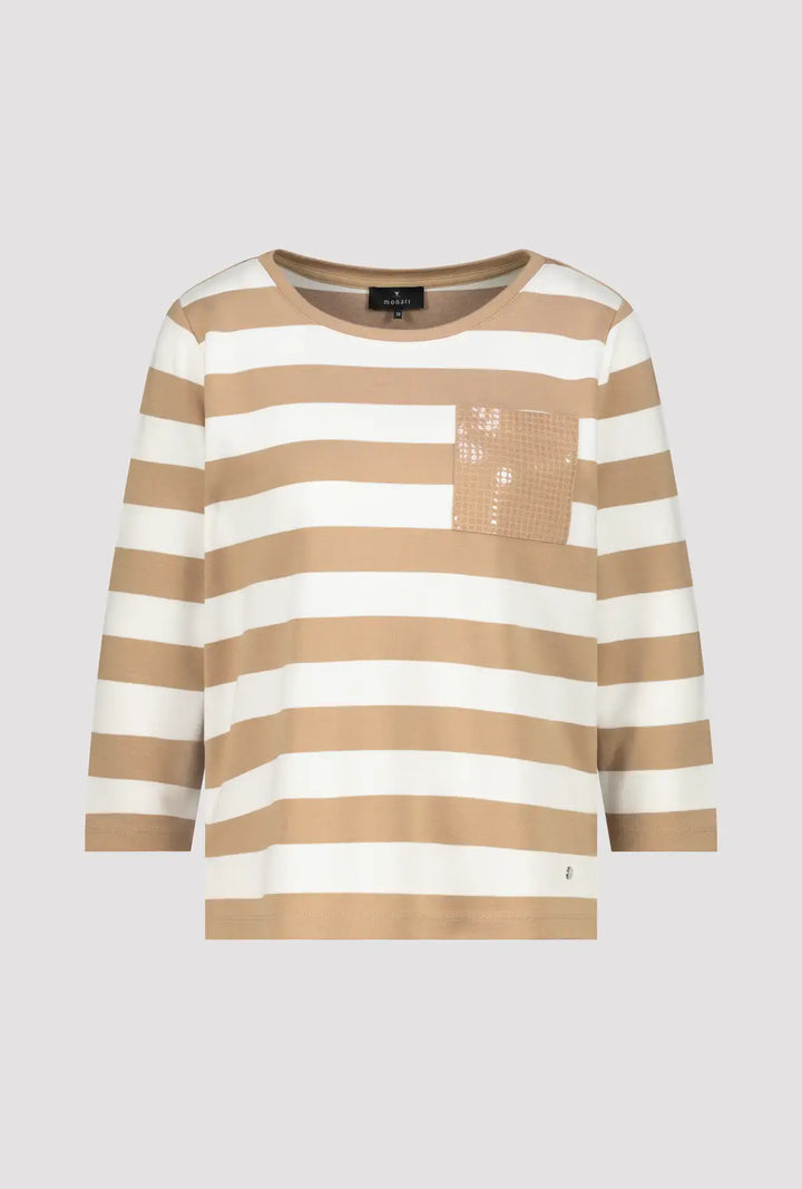 Sweat-shirt rayé beige Monari