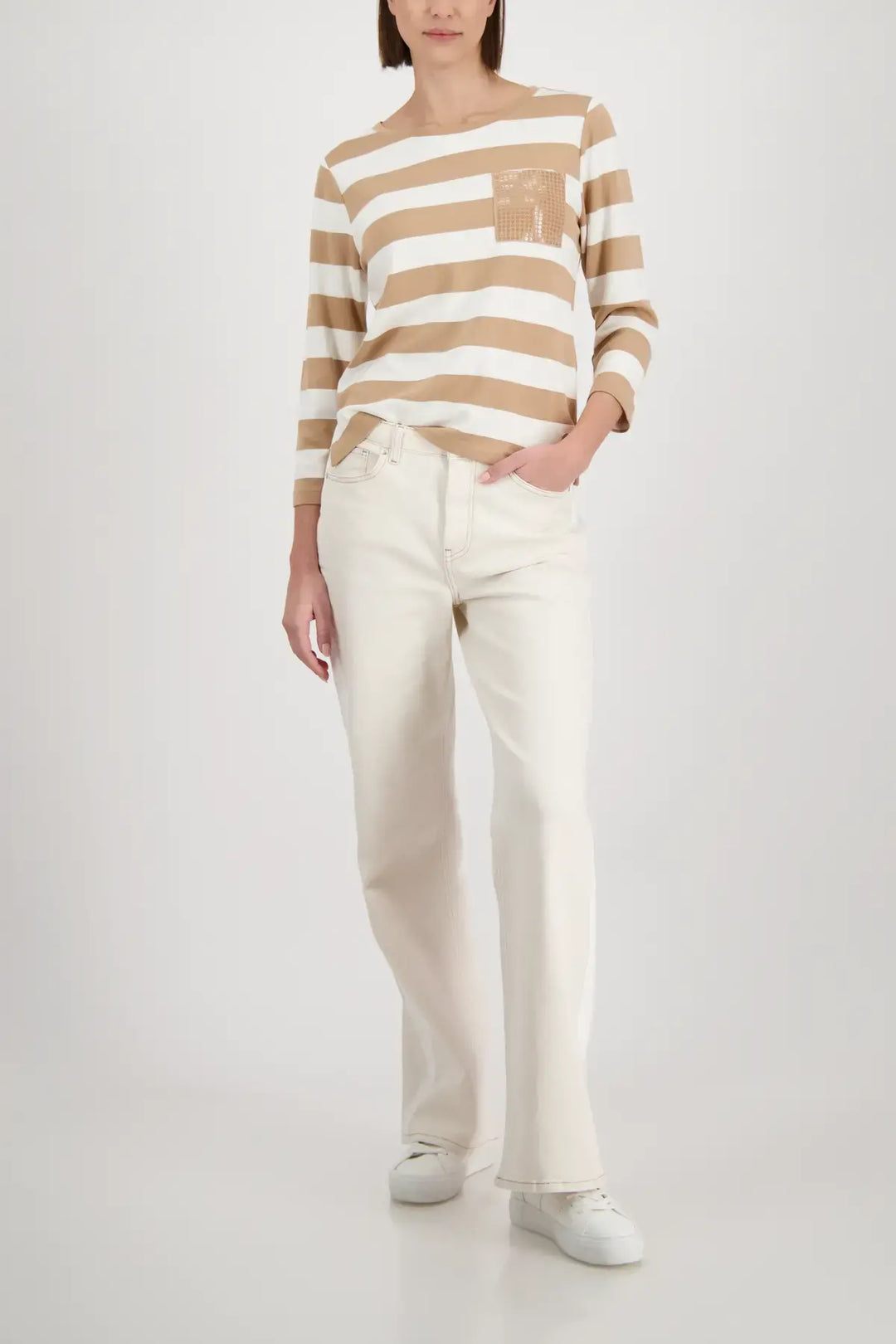 Sweat-shirt rayé beige Monari