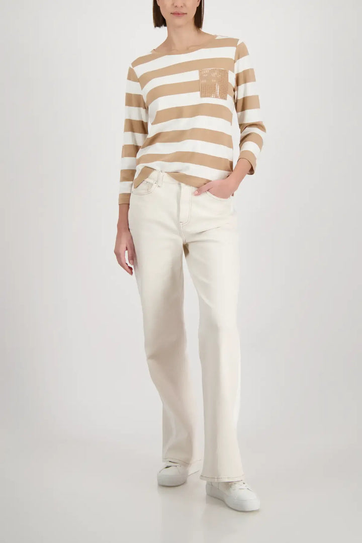 Sweat-shirt rayé beige Monari