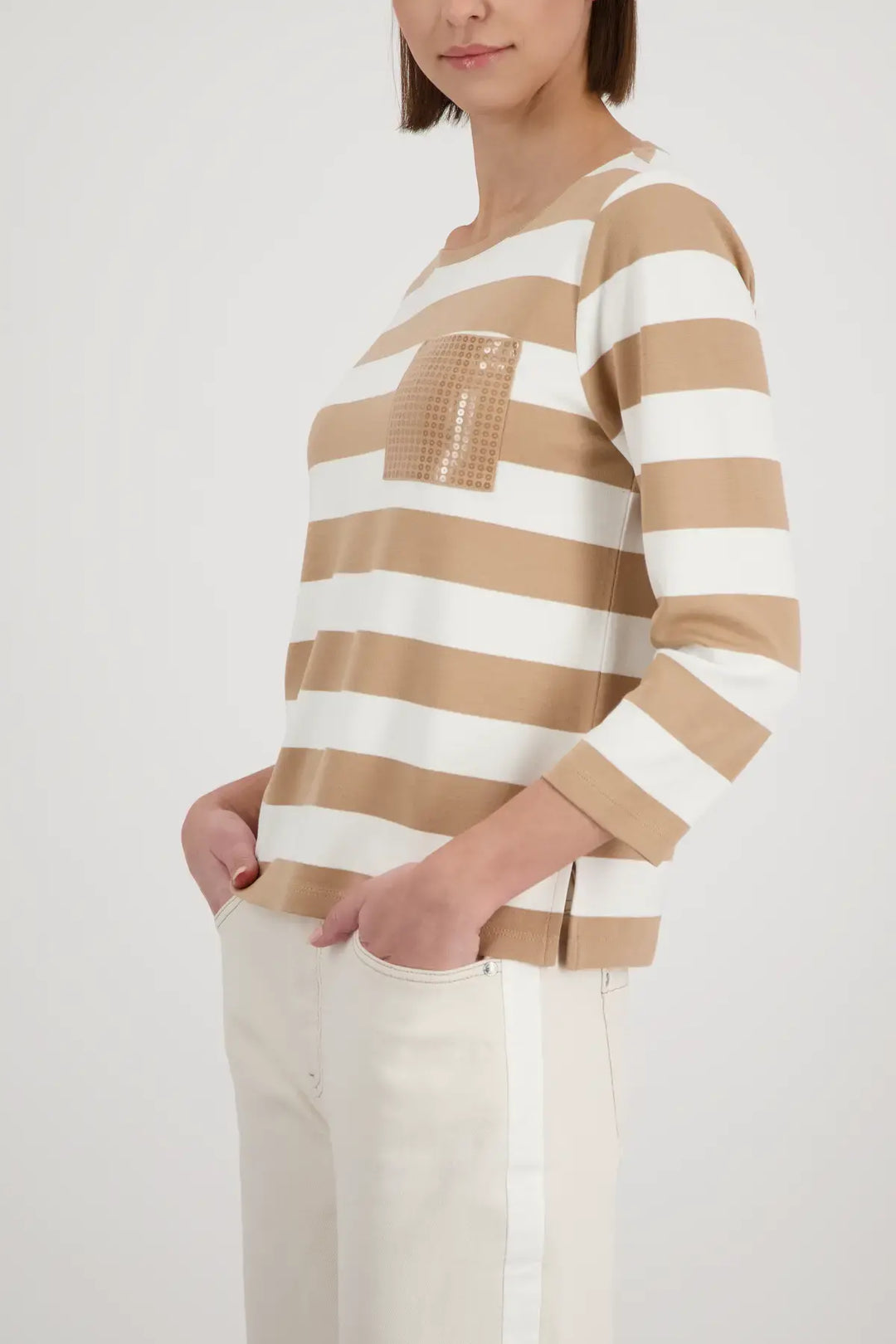 Sweat-shirt rayé beige Monari