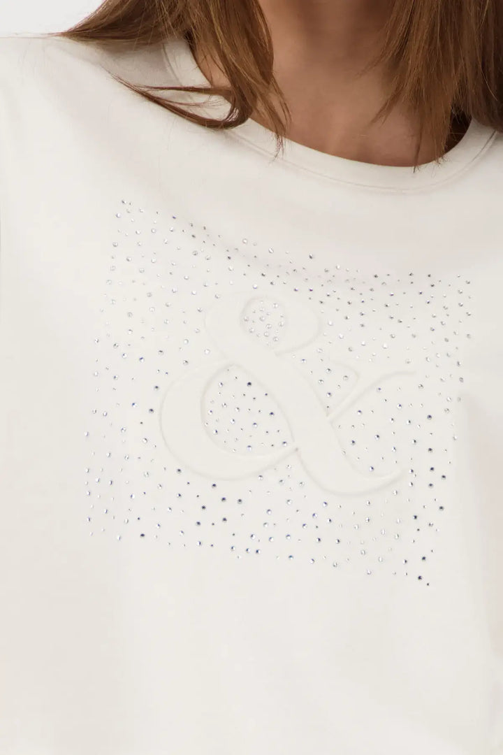 Sweat-shirt à manches courtes Monari beige à strass