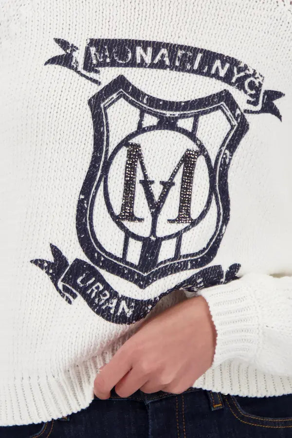 Pull Monari blanc cassé en maille avec emblème