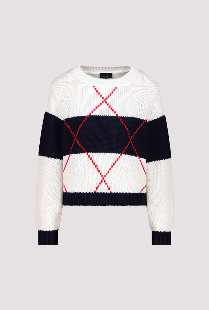 Pull Monari à rayures bleu marine et motif incrusté