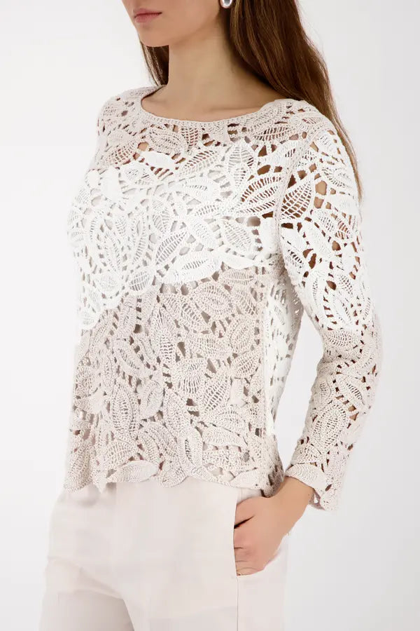 Pull Monari blanc cassé à motif Cornelli