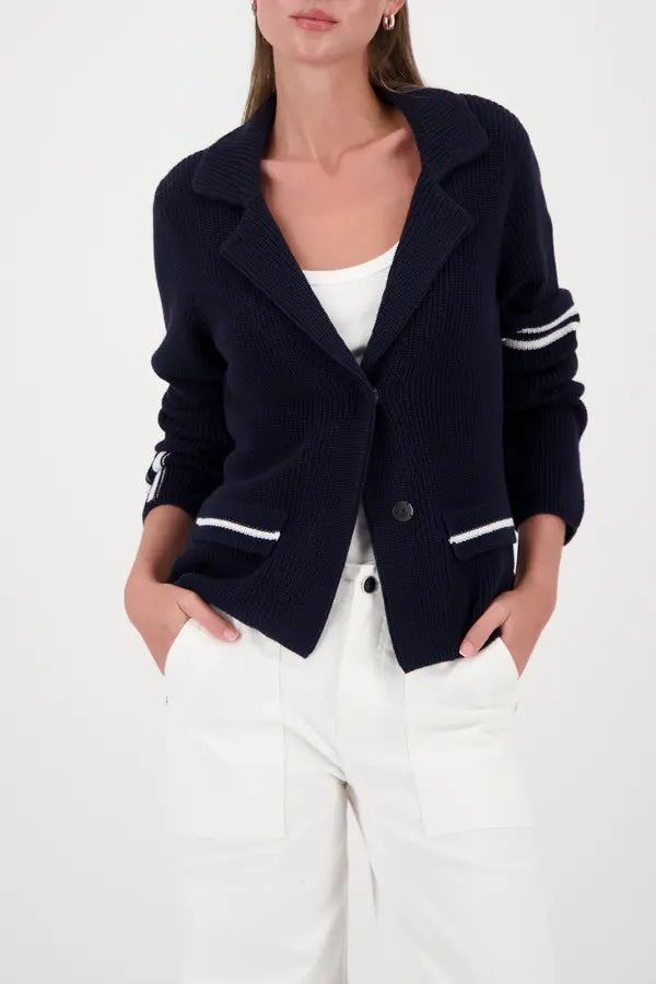 Blazer Monari bleu marine en maille avec détails rayés