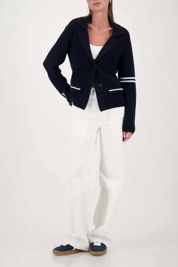 Blazer Monari bleu marine en maille avec détails rayés