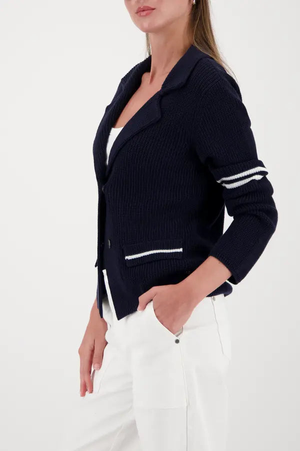 Blazer Monari bleu marine en maille avec détails rayés