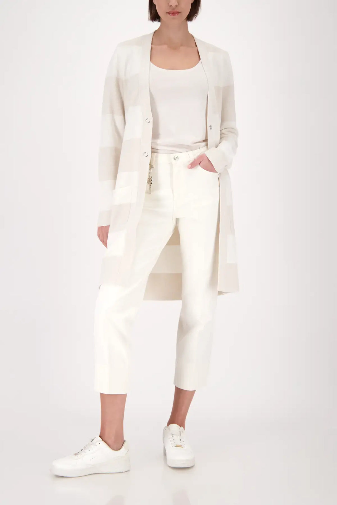 Gilet Monari beige à rayures carrées