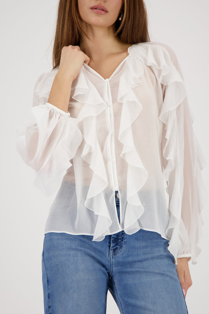 Monari - Blouse à volants en georgette blanche