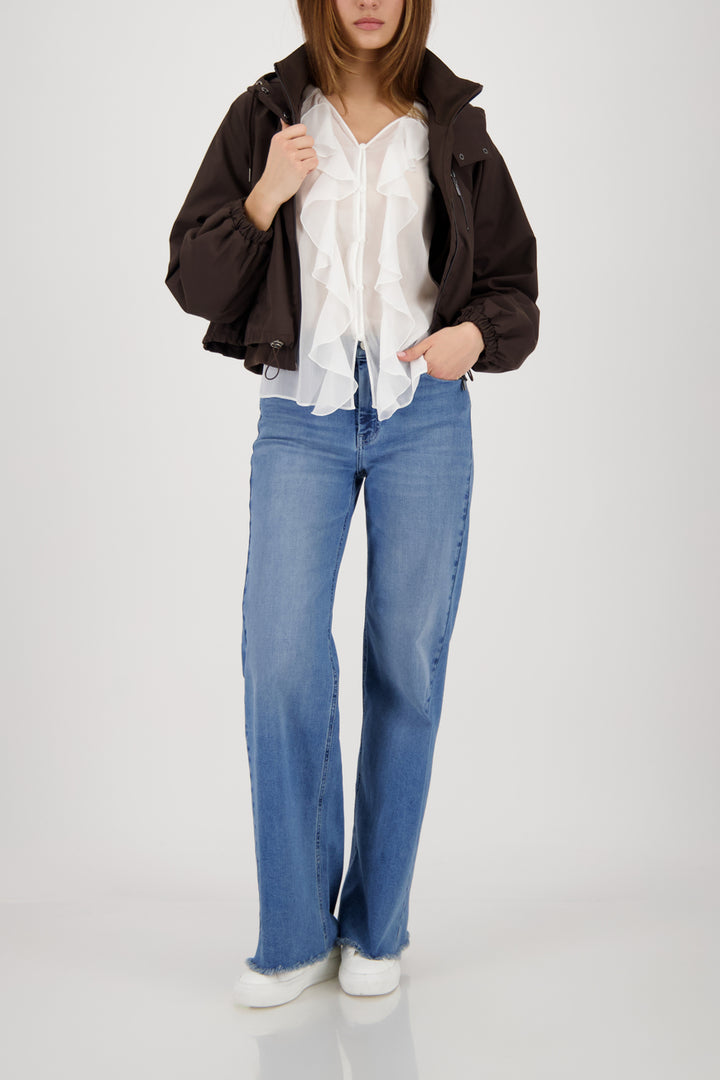 Monari - Blouse à volants en georgette blanche