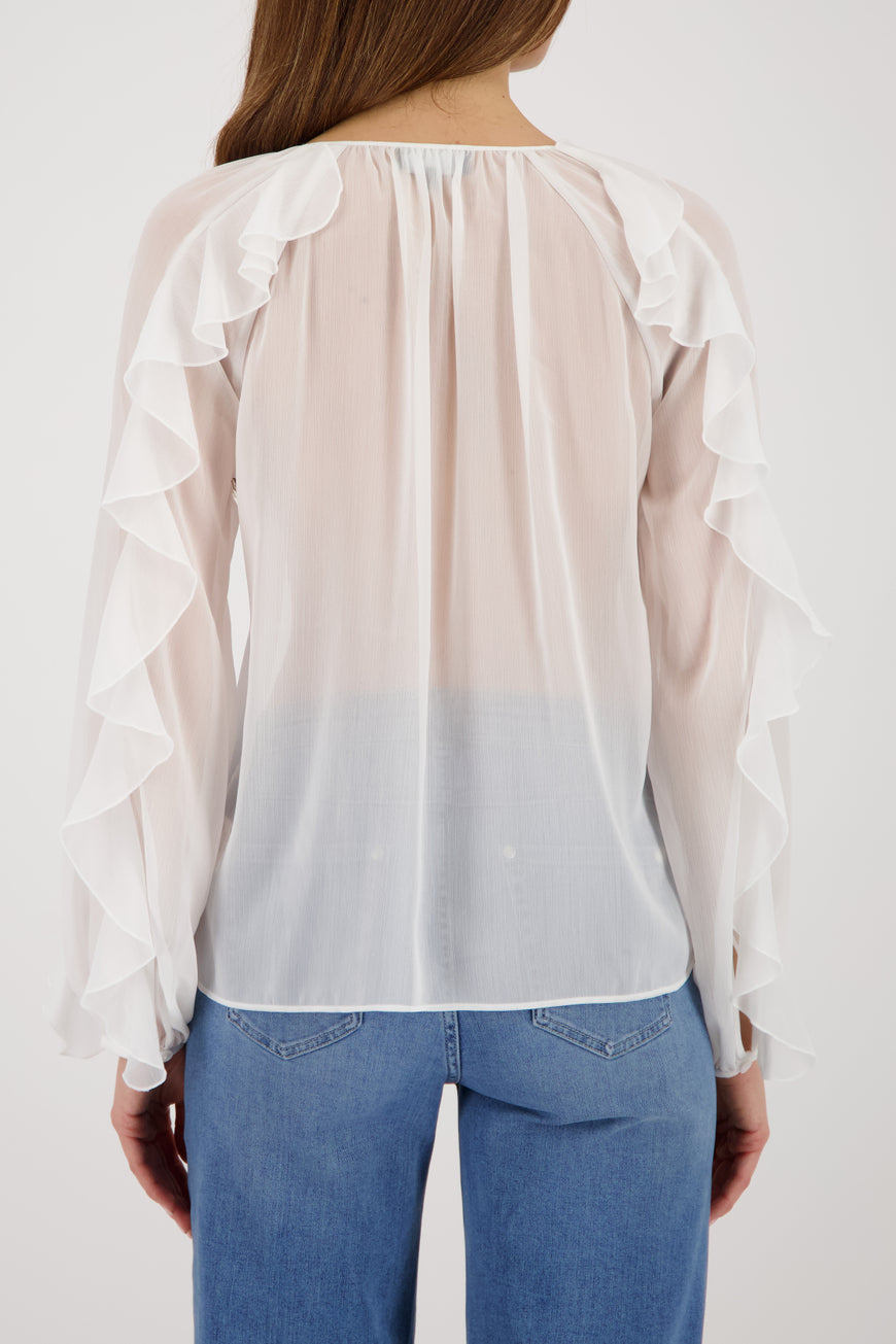 Monari - Blouse à volants en georgette blanche