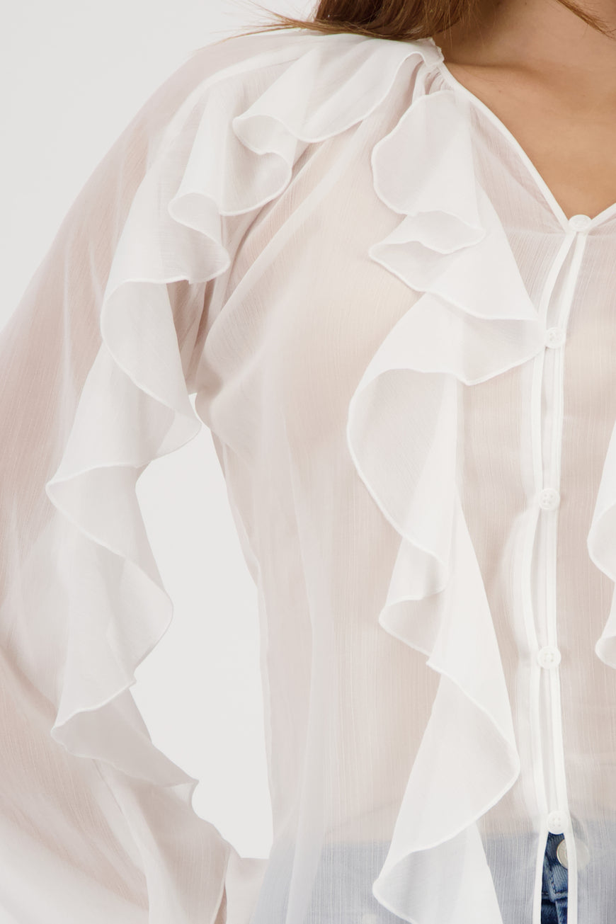 Monari - Blouse à volants en georgette blanche