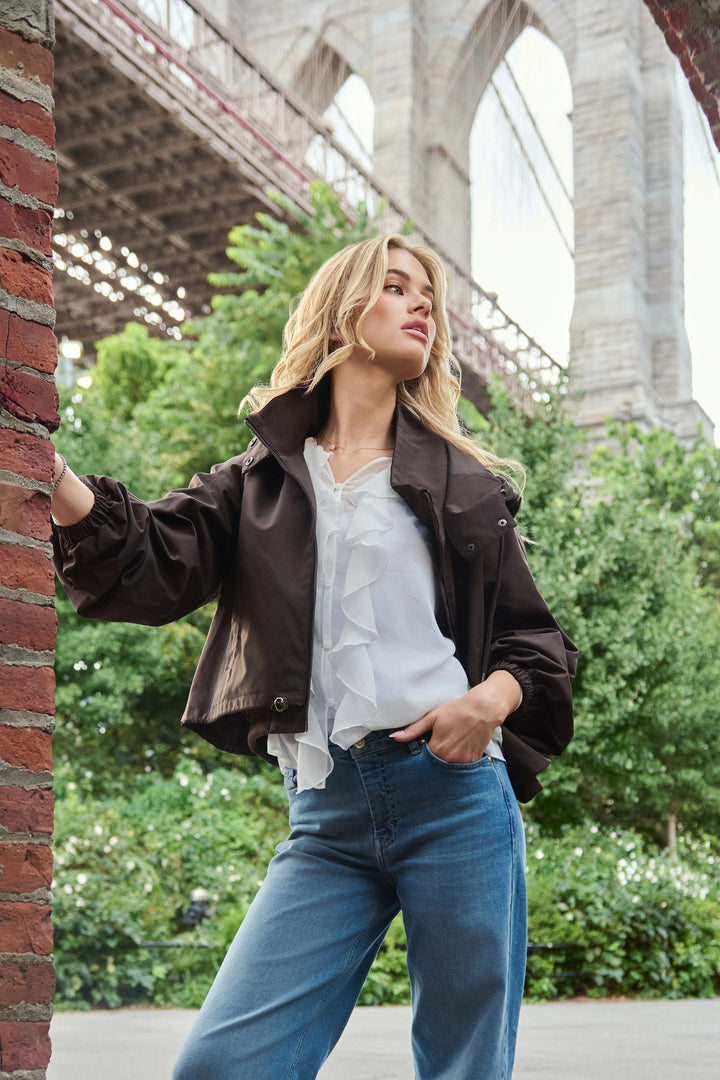 Monari - Blouse à volants en georgette blanche