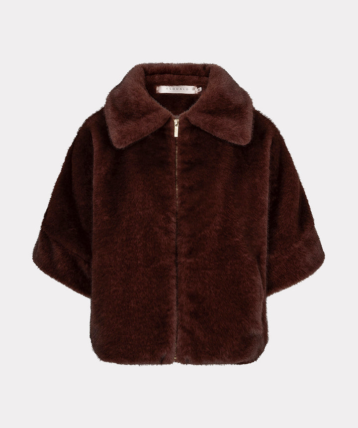 EsQualo Poncho Faux Fur Coat, Merlot