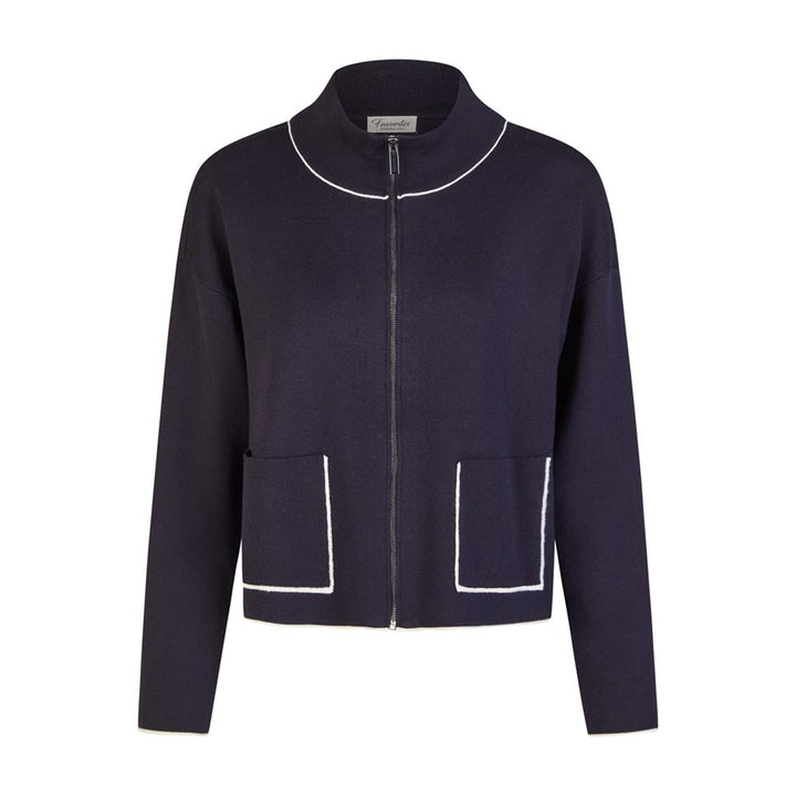 Barbara Lebek Navy Contrast Edge Zip Up Cardigan