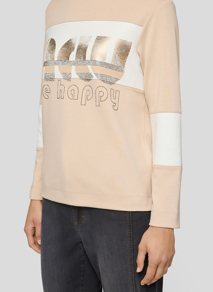 Pull Rabe beige imprimé « Be Happy »