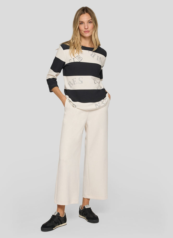 Pull Rabe beige à rayures et col rond