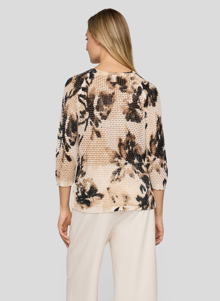 Pull Rabe beige à motif floral en maille