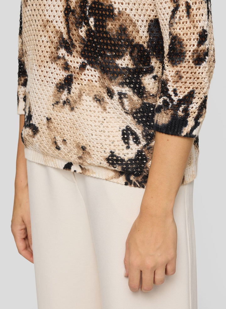 Pull Rabe beige à motif floral en maille