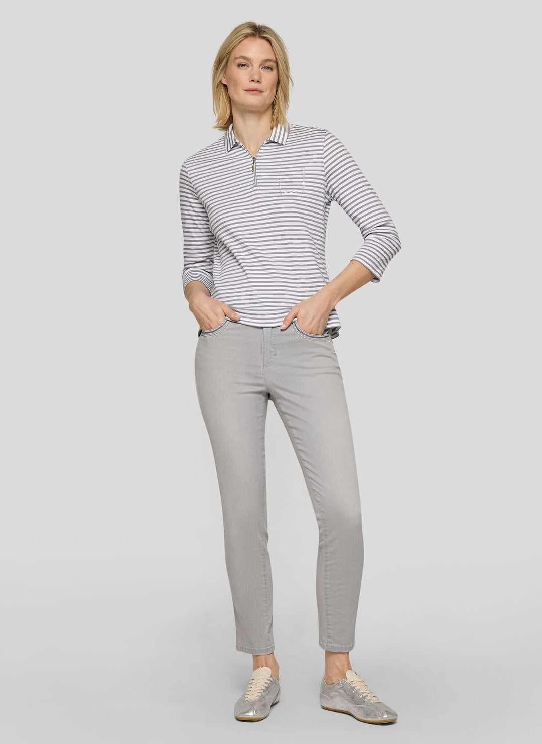 Polo rayé gris Rabe, sweat-shirt zippé