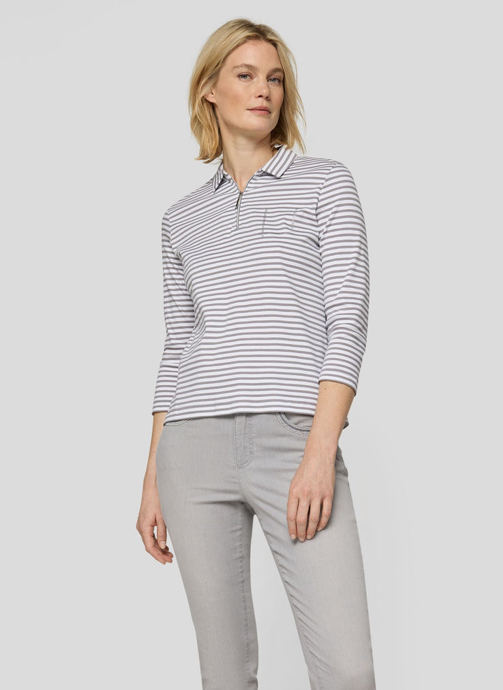 Polo rayé gris Rabe, sweat-shirt zippé
