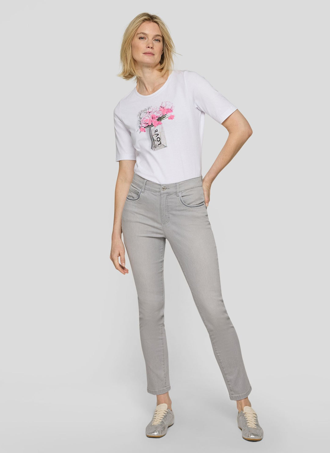 Haut Rabe blanc à imprimé floral et strass