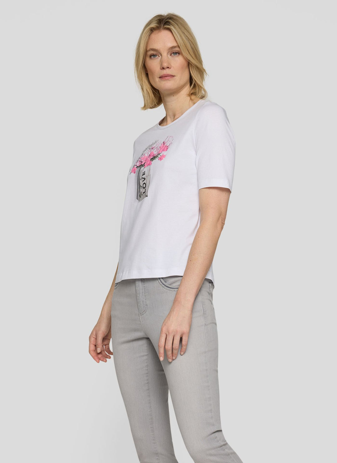 Haut Rabe blanc à imprimé floral et strass