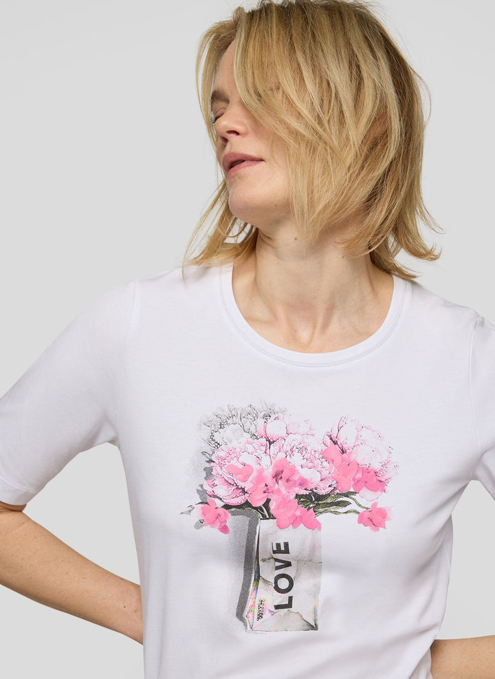 Haut Rabe blanc à imprimé floral et strass