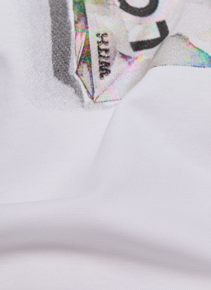 Haut Rabe blanc à imprimé floral et strass