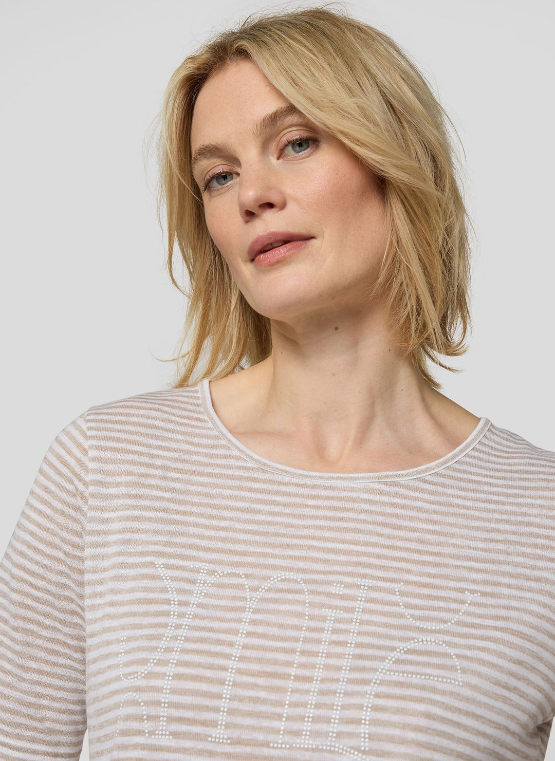Rabe Beige Striped Rhinestone Top