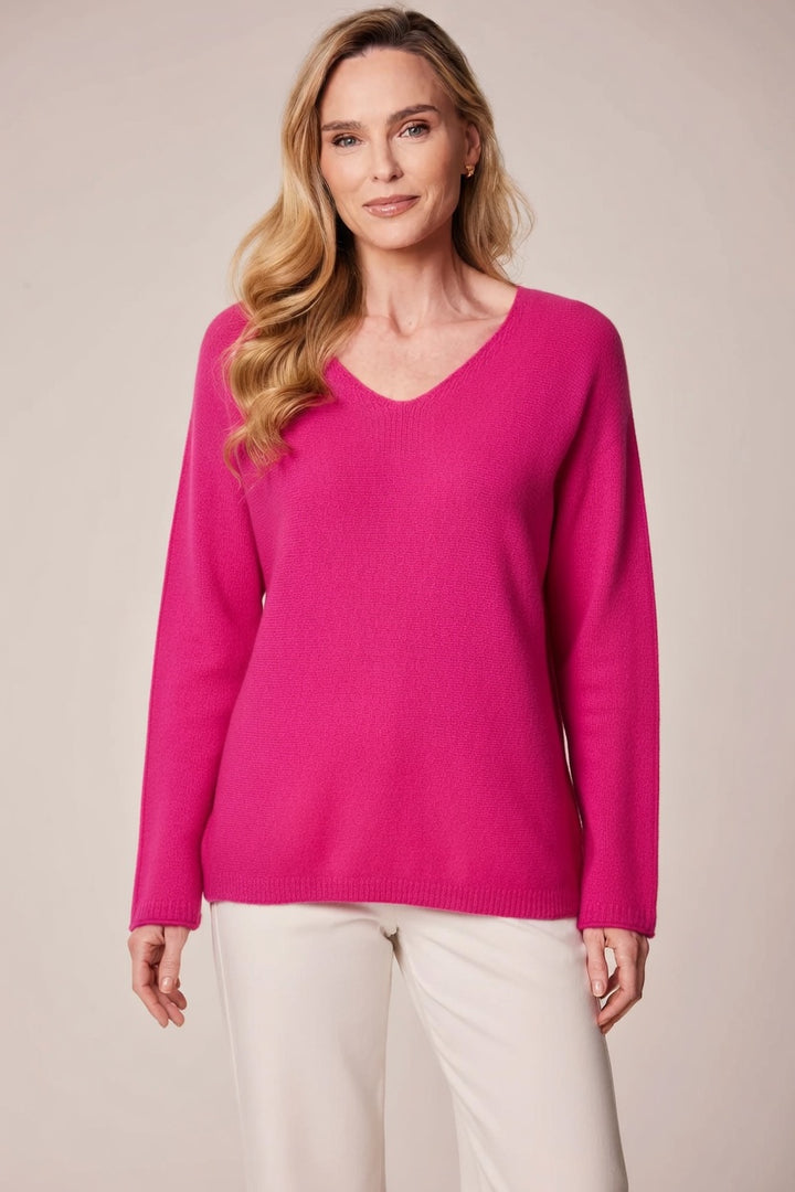 Decollage Fuchsia V-Neck Boyfriend Knit