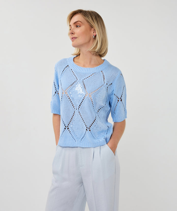 Pull bleu EsQualo à sequins diamant Ajour