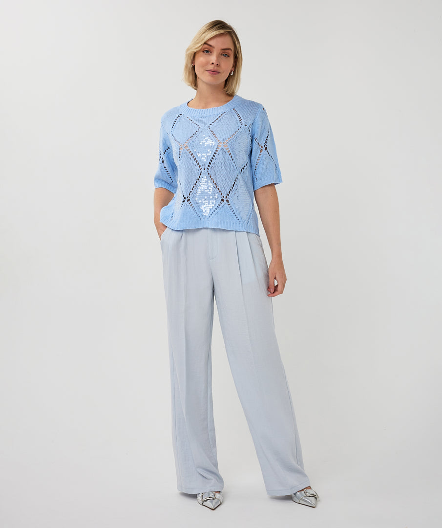 Pull bleu EsQualo à sequins diamant Ajour