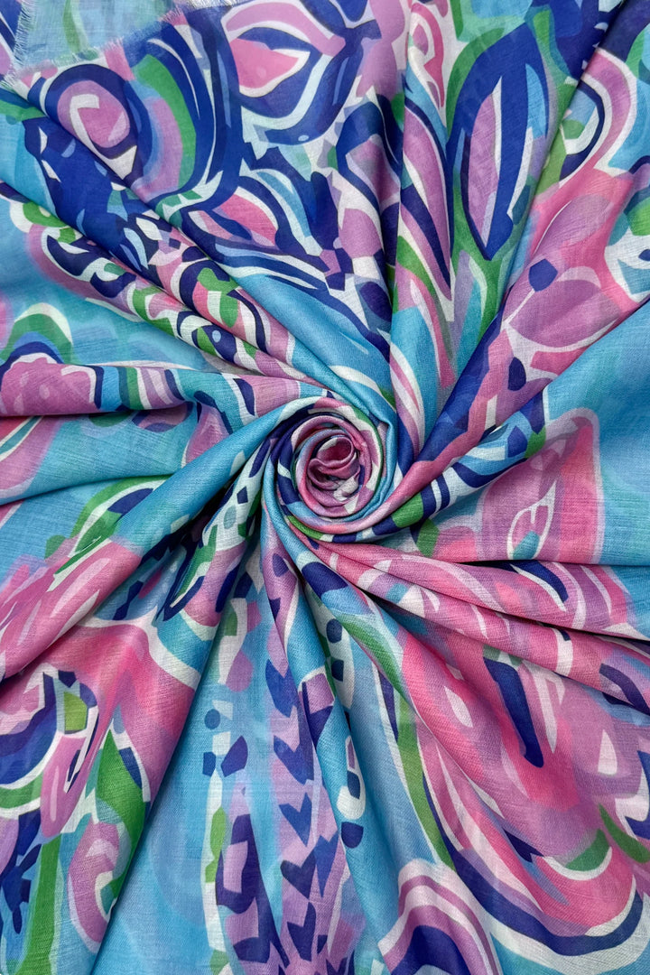 Écharpe effilochée bleue à grand motif cachemire pour festival