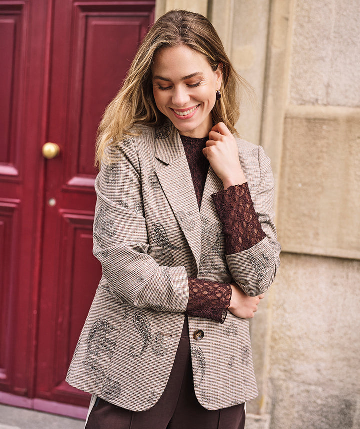 EsQualo Paisley Check Blazer
